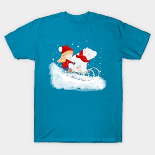 girl with polar bear sledge ski T-Shirt